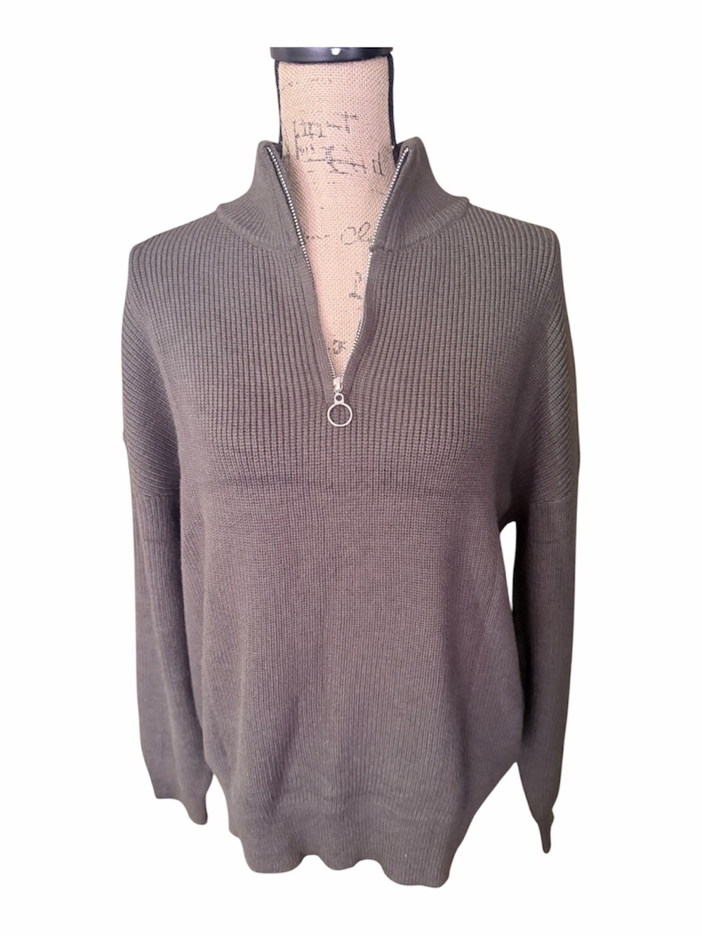 Lillusory‎ Women’s Zip-Neck Turtleneck Sweater - olive green